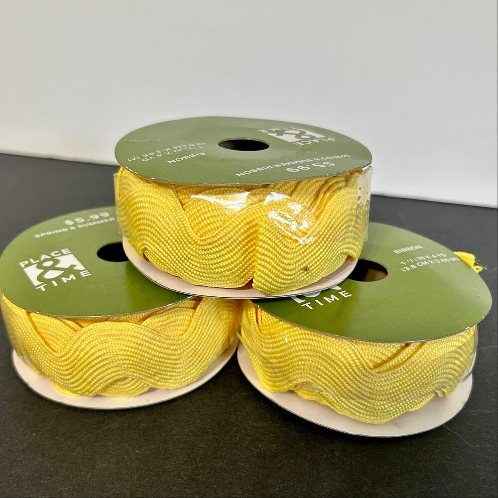 Lot of 3 NEW Place & Time Yellow Ric Rac Ribbon 1.5" Spring Summer Craft